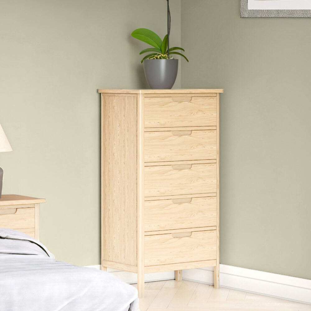 Dark Olive Green Brighten Pale Oak 5 Drawer Wellington Chest - BER002