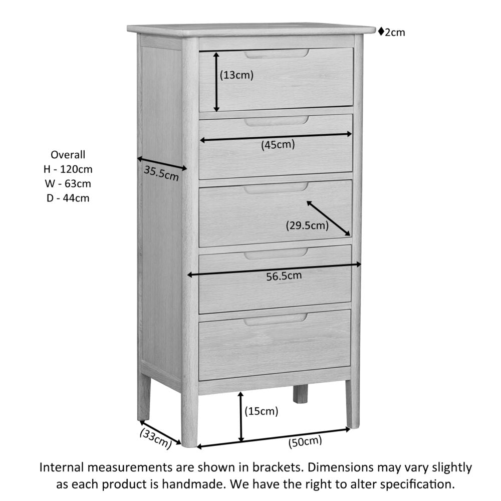 Gray Brighten Pale Oak 5 Drawer Wellington Chest - BER002
