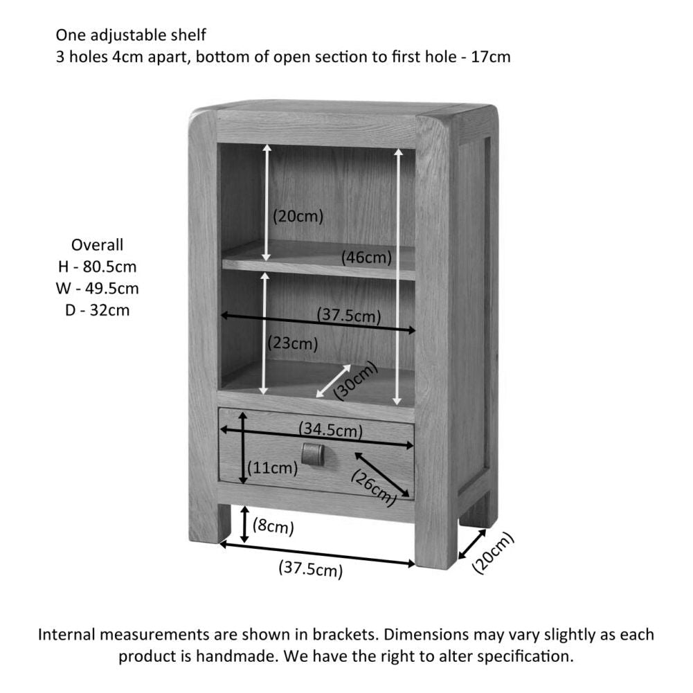 Slate Gray Avondale Curve Oak Low Bookcase with 1 Drawer - DAV019