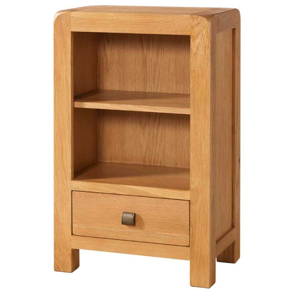 Dark Khaki Avondale Curve Oak Low Bookcase with 1 Drawer - DAV019