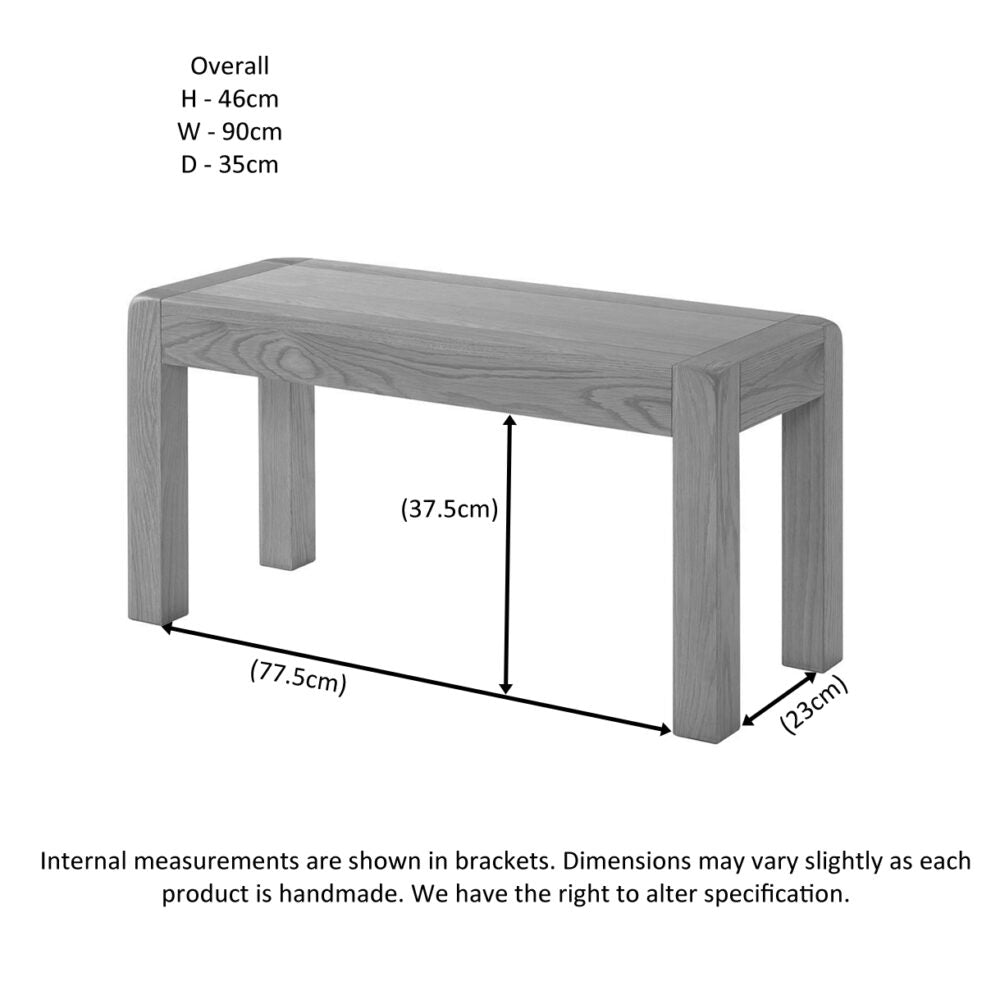 Light Slate Gray Avondale Curve Oak Small Dining Bench  - DAV041