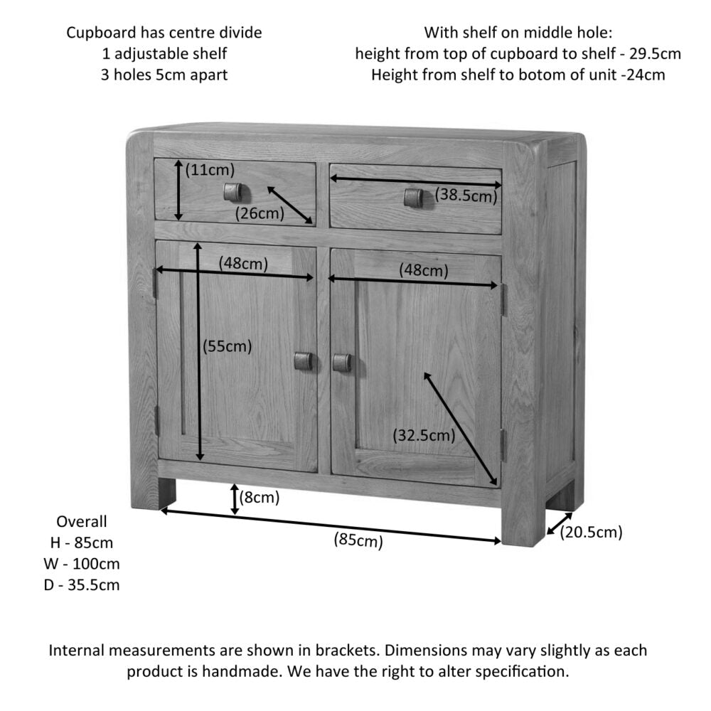 Light Slate Gray Avondale Oak Curve 2 Door 2 Drawer Sideboard - DAV003