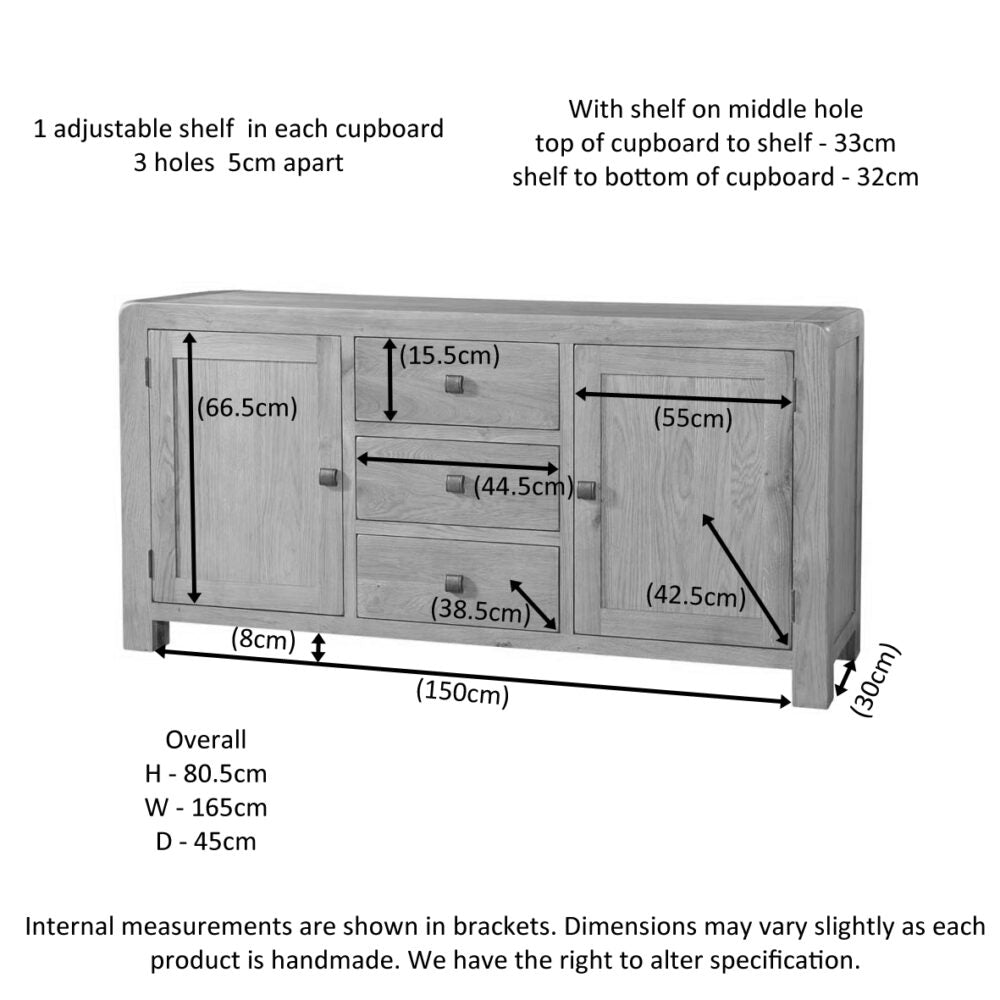 Dark Gray Avondale Oak Curve 2 Door 3 Drawer Sideboard - DAV001
