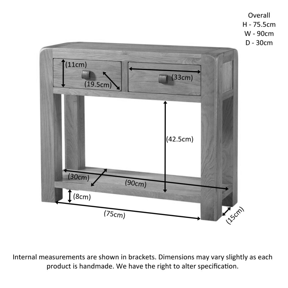 Light Slate Gray Avondale Oak Curve 2 Drawer Console / Hall Table - DAV010