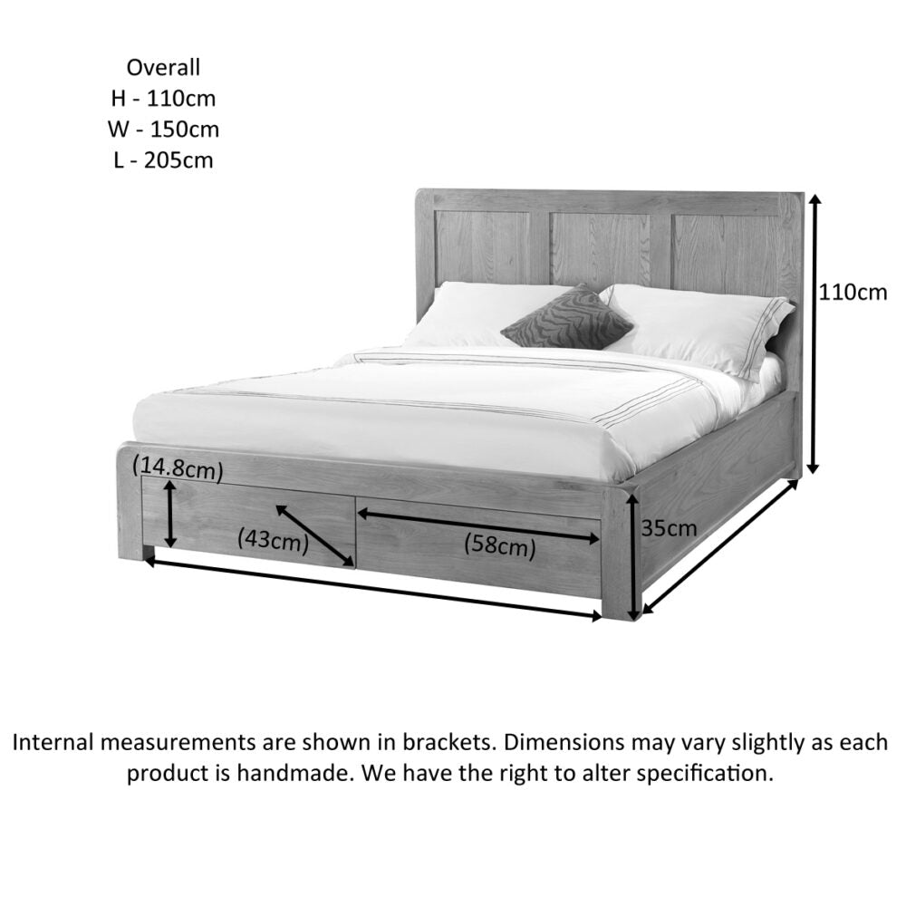 Light Slate Gray Avondale Oak Curve 4'6" Bed with 2 Drawers - DAV038