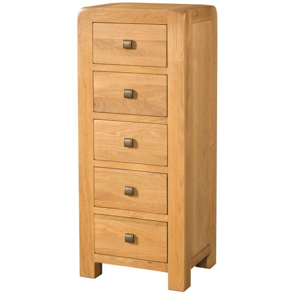 Dark Khaki Avondale Oak Curve 5 Drawer Tall Chest - DAV031