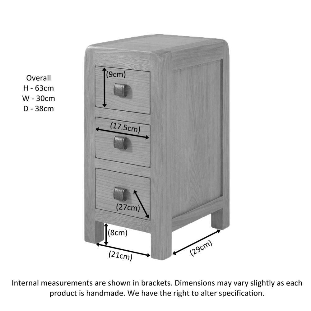 Light Slate Gray Avondale Oak Curve Compact 3 Drawer Bedside - DAV040