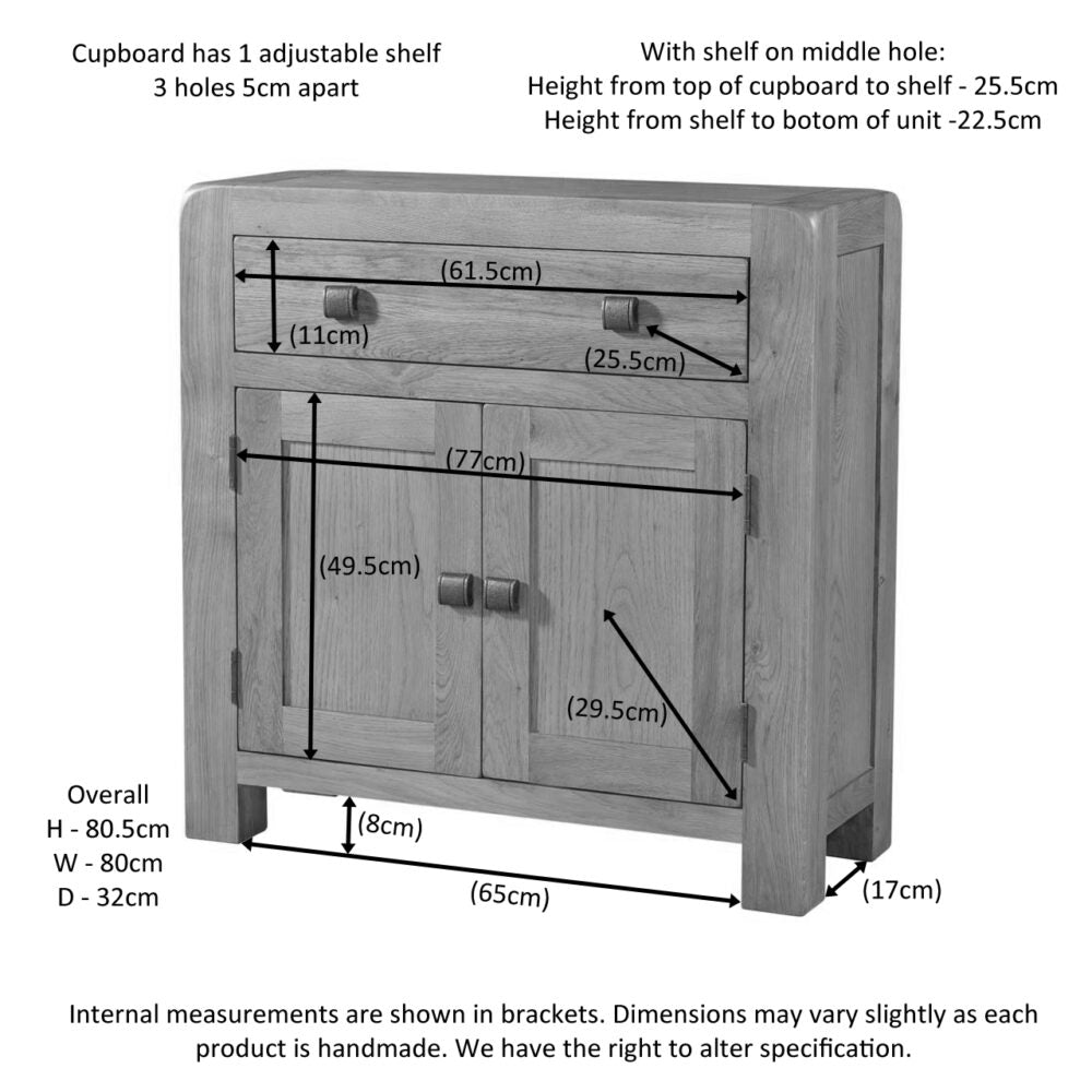 Light Slate Gray Avondale Oak Curve Compact Sideboard - DAV005