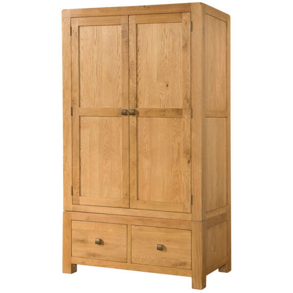 Dark Khaki Avondale Oak Curve Double Wardrobe with 2 Drawers - DAV035