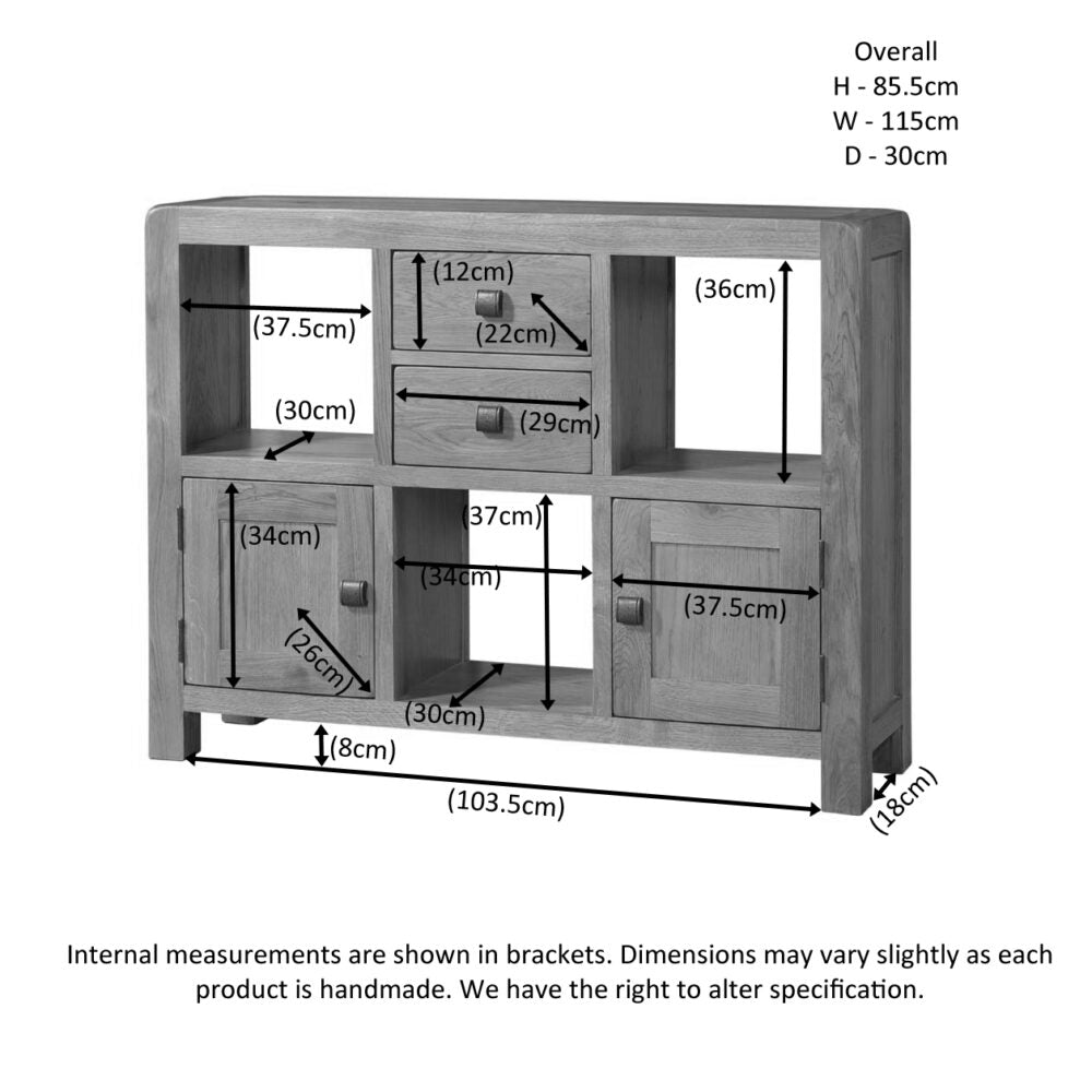 Light Slate Gray Avondale Oak Curve Low Display Unit with Drawers - DAV008