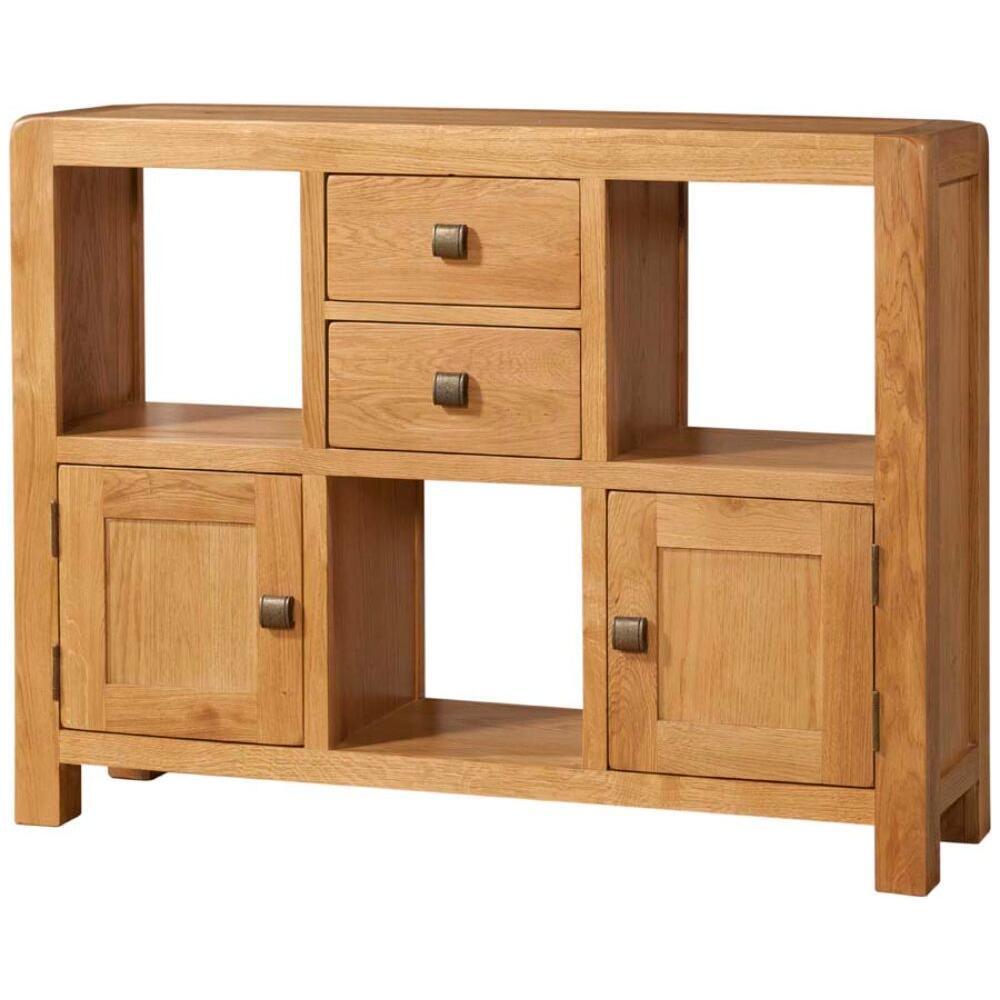 Dark Khaki Avondale Oak Curve Low Display Unit with Drawers - DAV008