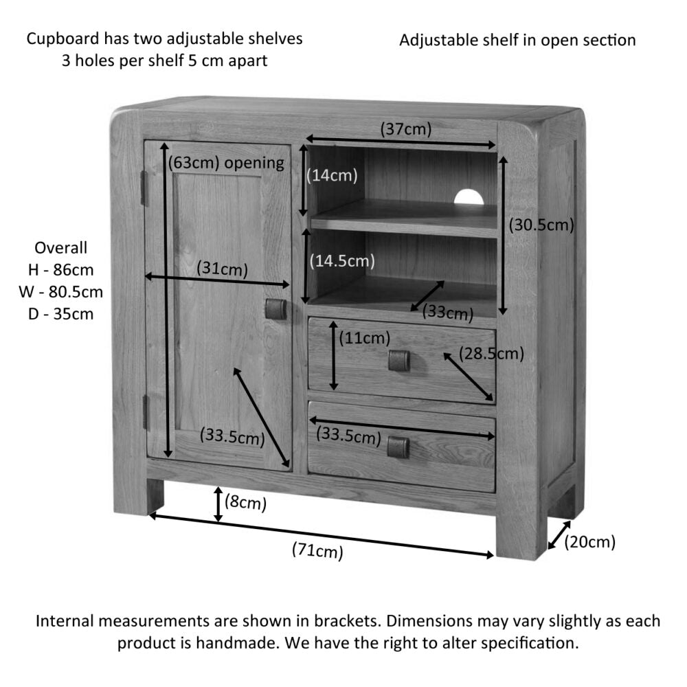 Slate Gray Avondale Oak Curve Sideboard Media Unit - DAV006