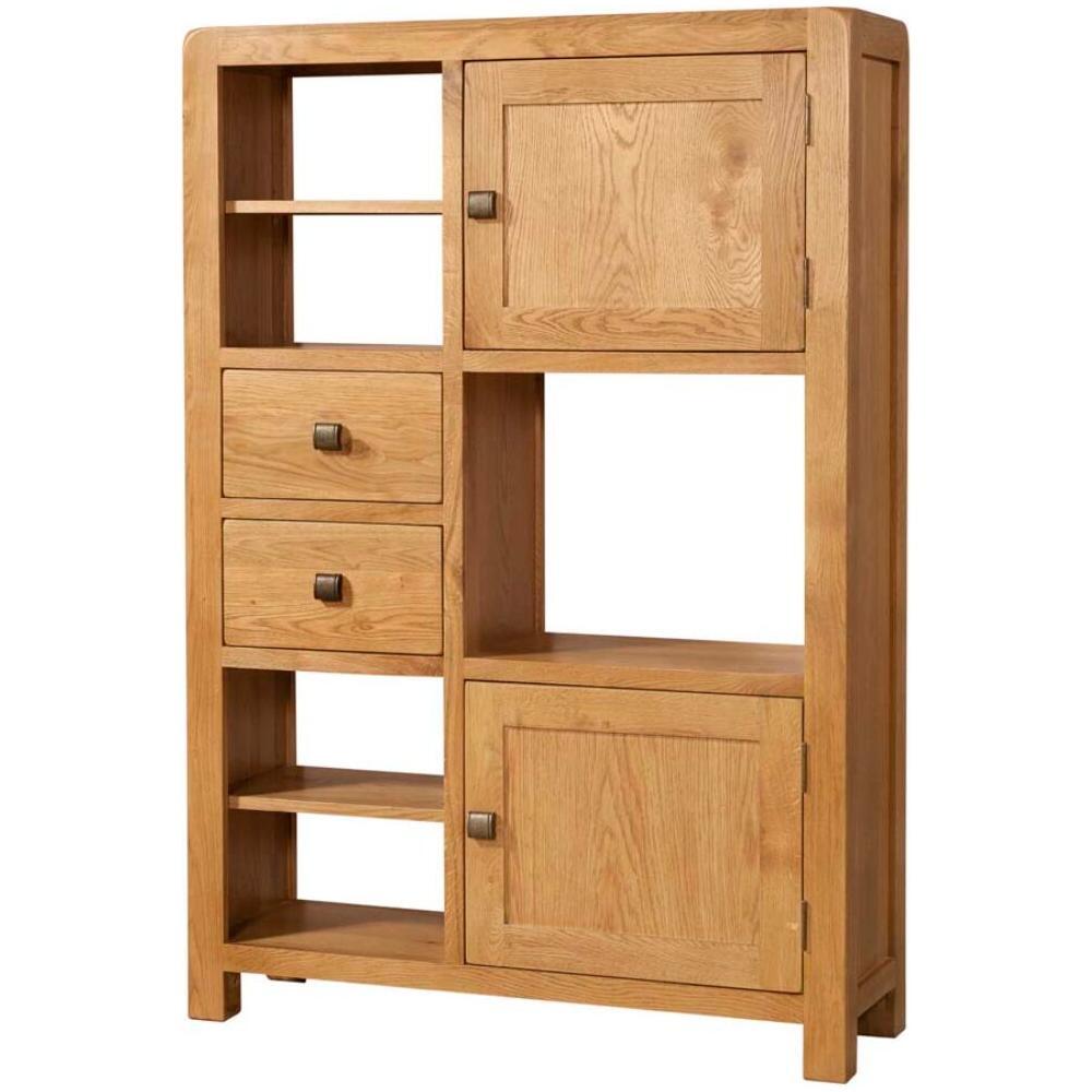 Dark Khaki Avondale Oak Curve Tall Display Unit with Drawers - DAV009