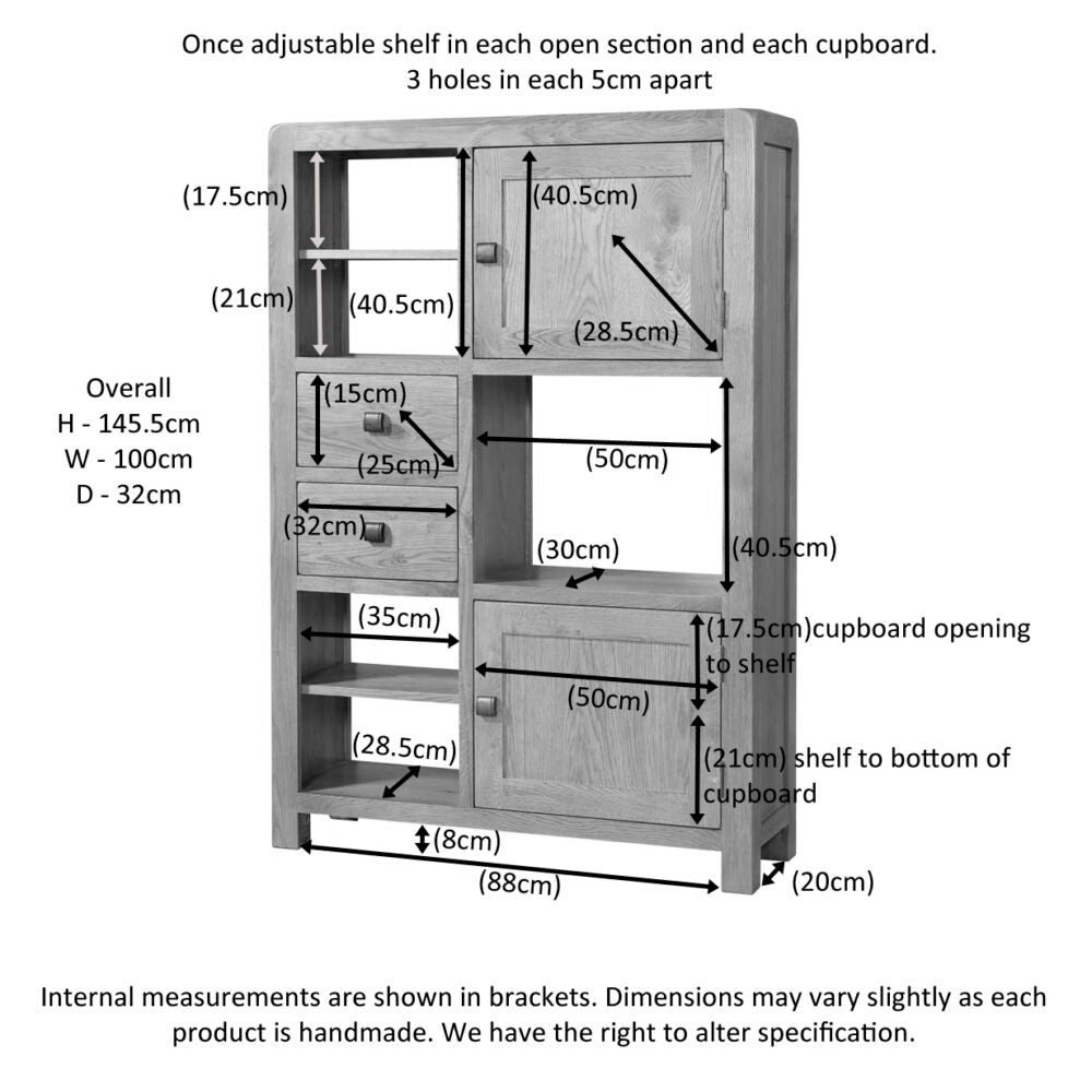 Dark Gray Avondale Oak Curve Tall Display Unit with Drawers - DAV009