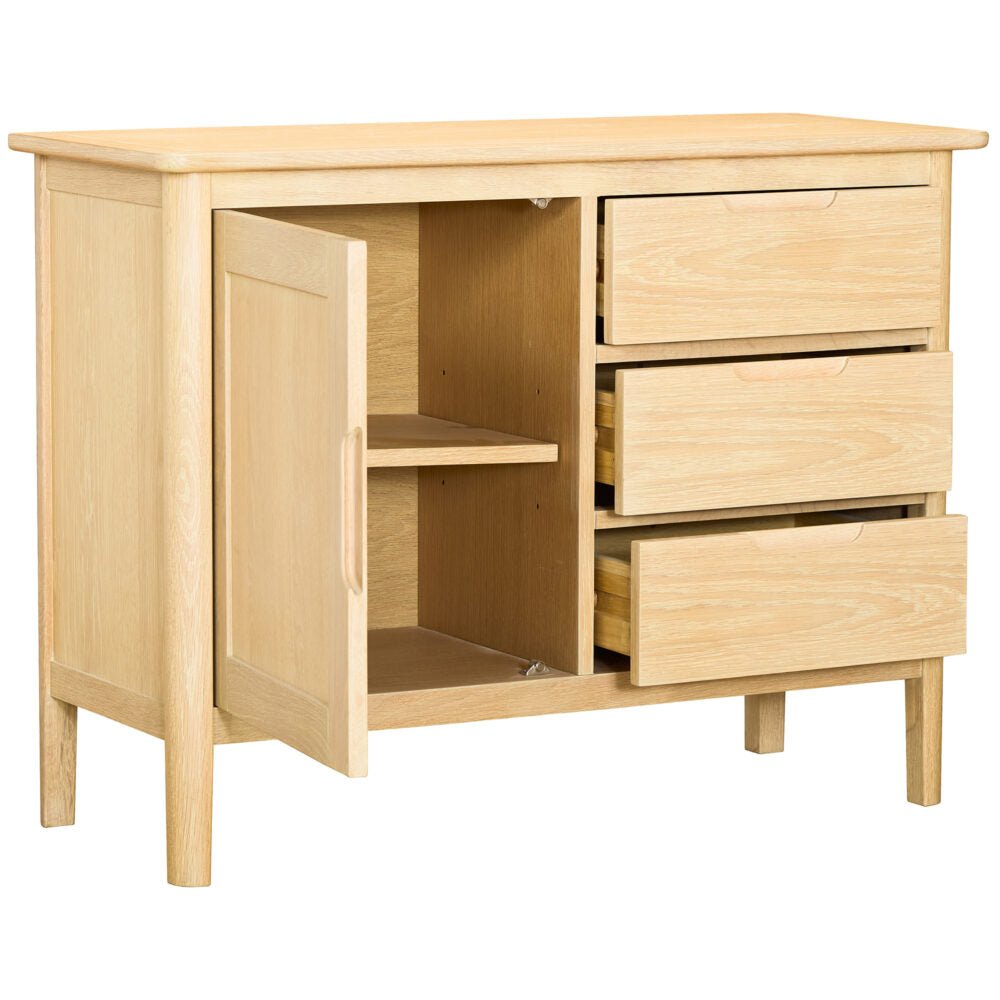 Tan Brighten Pale Oak 1 Door 3 Drawer Sideboard - BER051