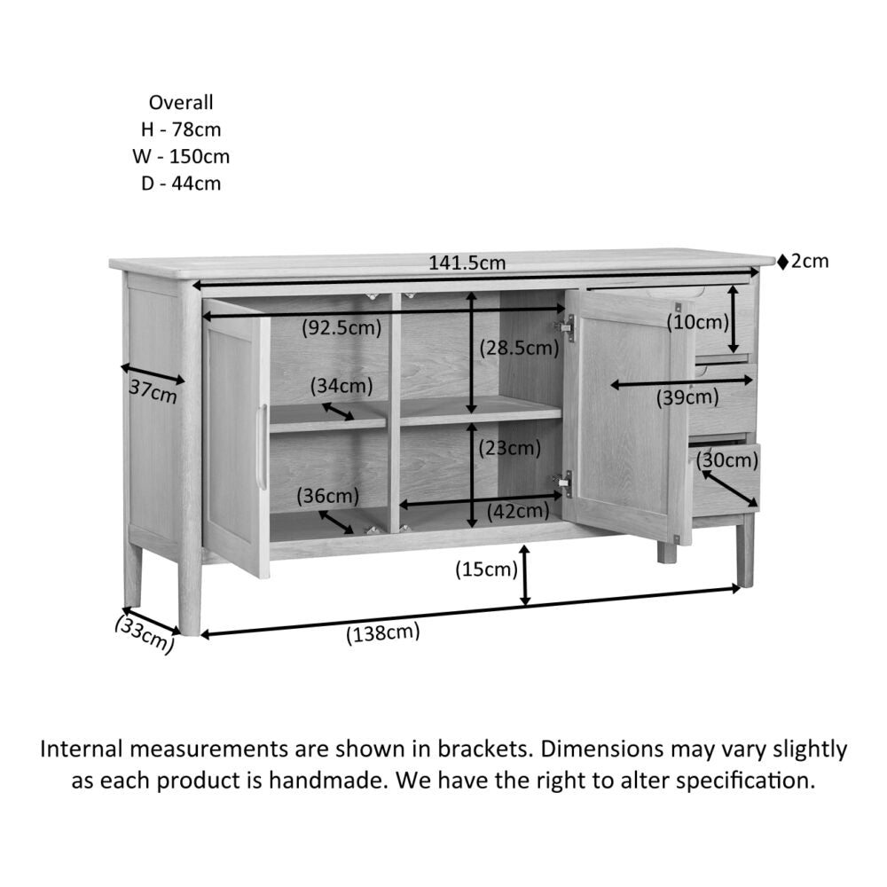 Dark Gray Brighten Pale Oak 2 Door 3 Drawer Sideboard -BER052