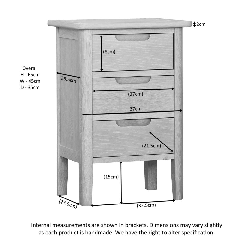 Brighten Pale Oak 3 Drawer Bedside - BER001 - 247 Furniture