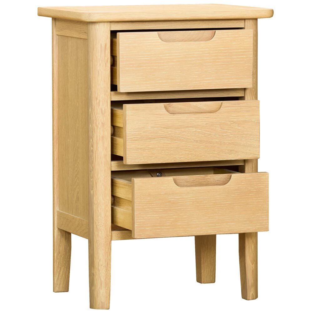 Brighten Pale Oak 3 Drawer Bedside - BER001 - 247 Furniture