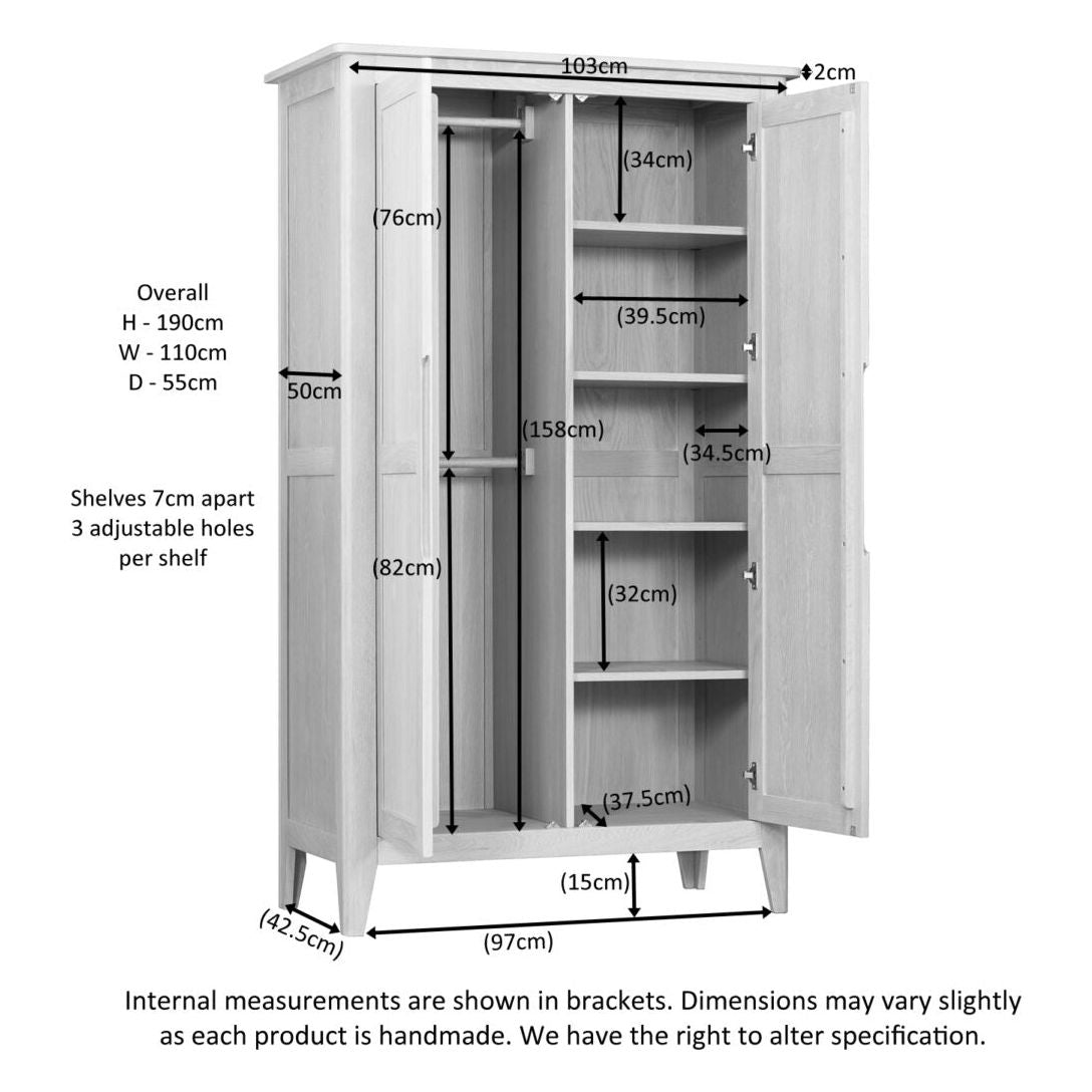 Gray Brighten Pale Oak Double Hanging Wardrobe - BER031
