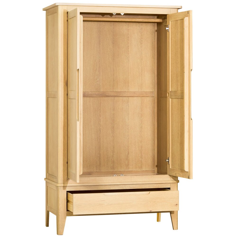 Tan Brighten Pale Oak Double Wardrobe with Drawer - BER032