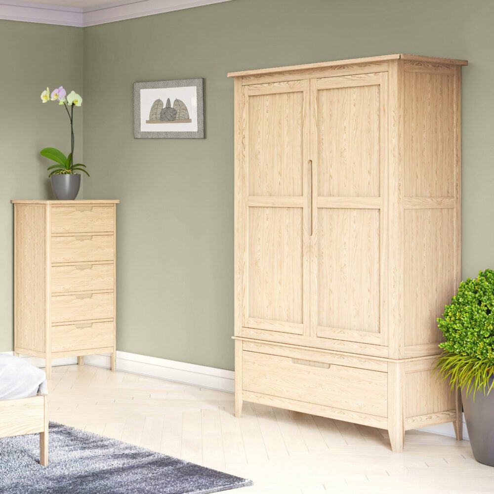 Gray Brighten Pale Oak Double Wardrobe with Drawer - BER032