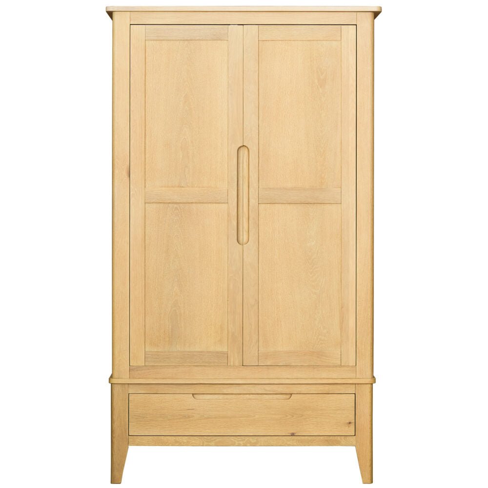 Tan Brighten Pale Oak Double Wardrobe with Drawer - BER032