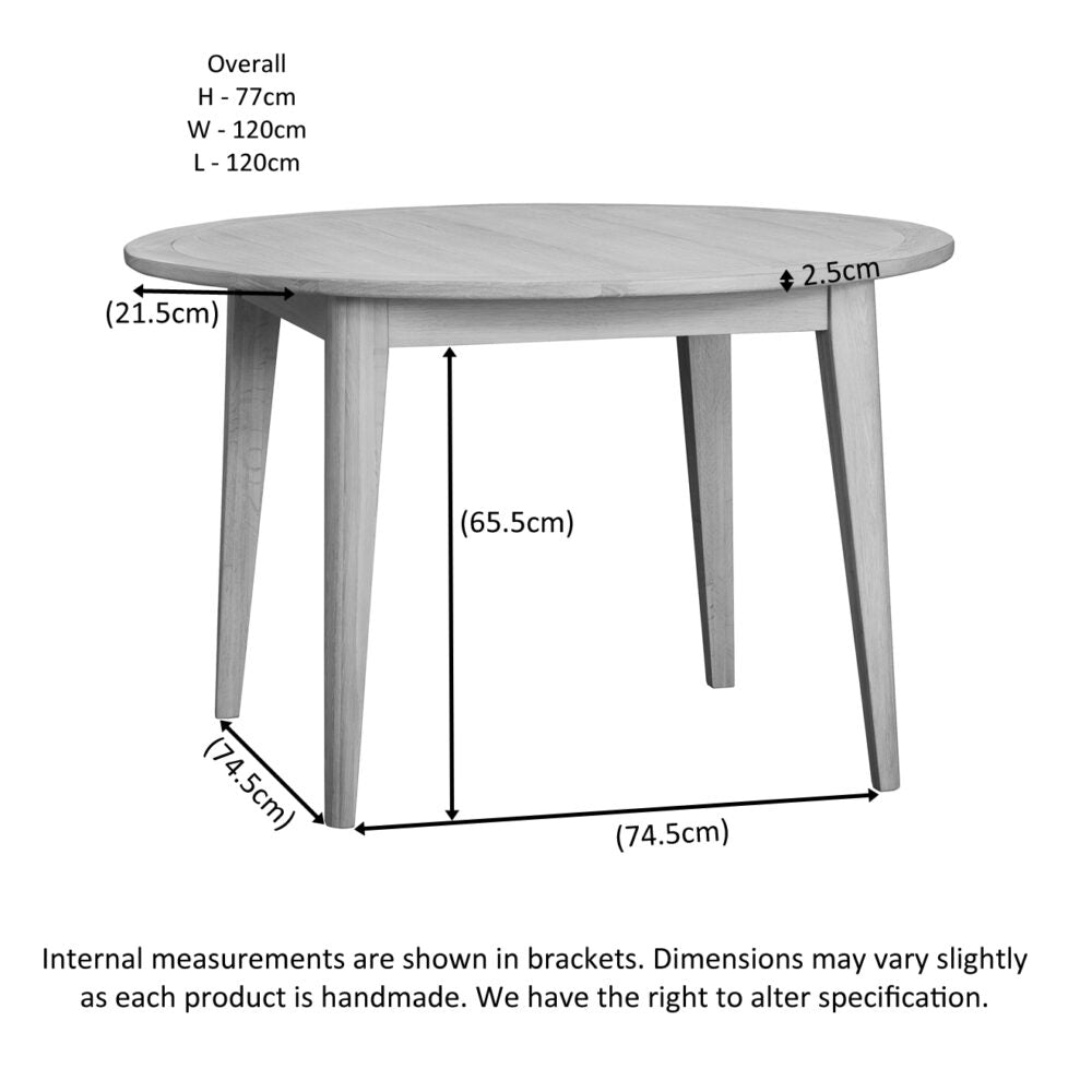 Gray Brighten Pale Oak Round Dining Table 120cm -  BER130