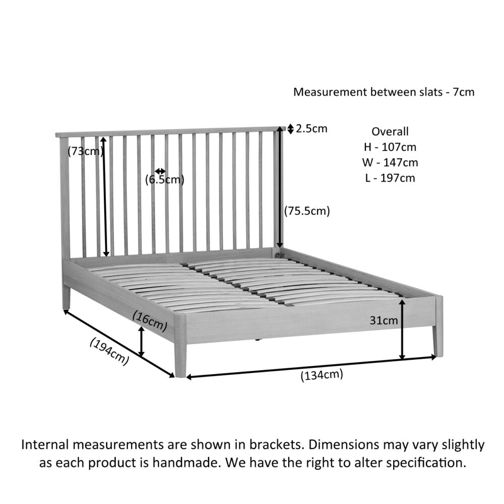 Dark Gray Brighten Pale Oak Spindle Double Bed 4'6" - BER044