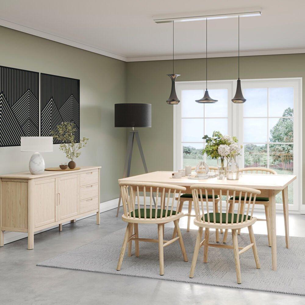 Brighten Pale Oak UPHOLSTERED DINING CARVER CHAIR – GREEN PAD - BER108G - 247 Furniture