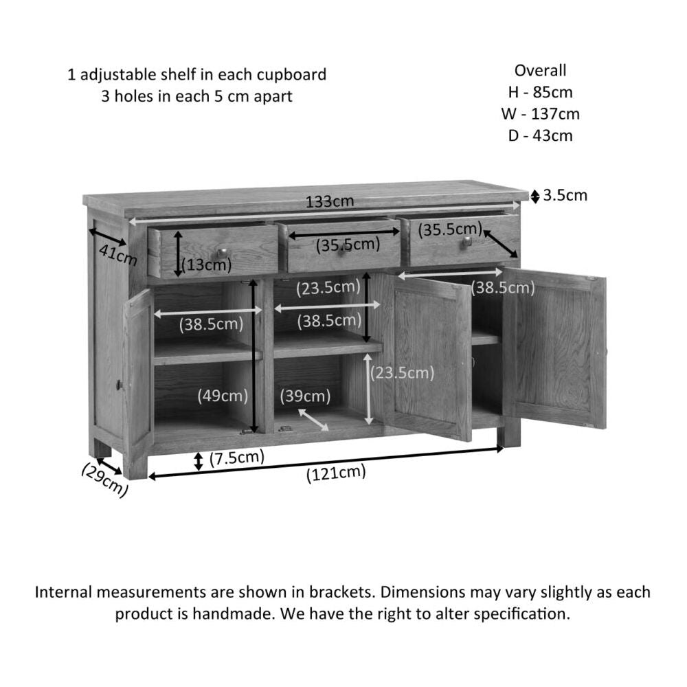 Dapper Natural Oak - 3 Door, 3 Drawer Sideboard - DOR052 - 247 Furniture