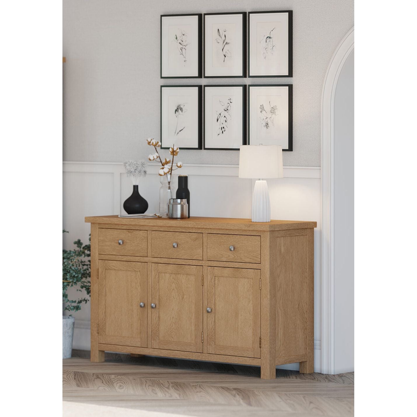 Dapper Natural Oak - 3 Door, 3 Drawer Sideboard - DOR052 - 247 Furniture