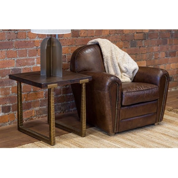 Dark Olive Green Divine Side/Lamp Table Reclaimed Pine & Painted Iron - DVT35