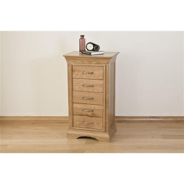 Light Gray French Retreat 5 Drawer Wellington Chest - Oak - FRBS3