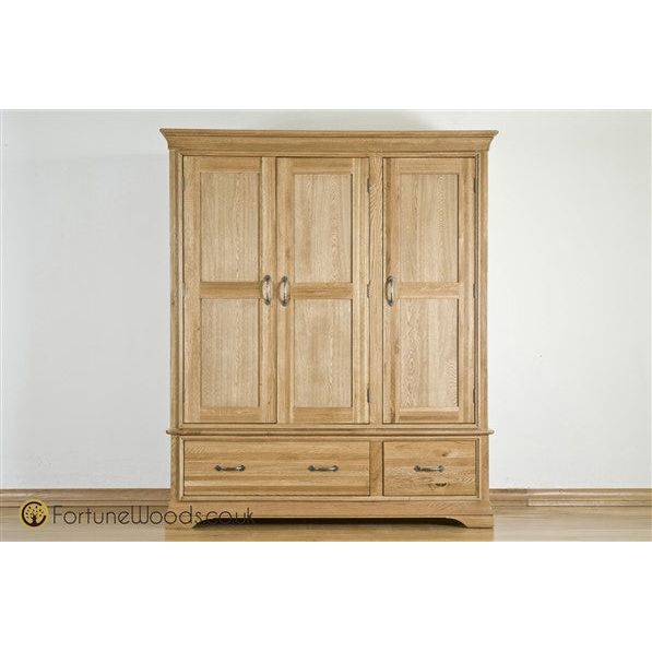 Light Gray French Retreat Triple Wardrobe with Drawers - Oak - FRW3