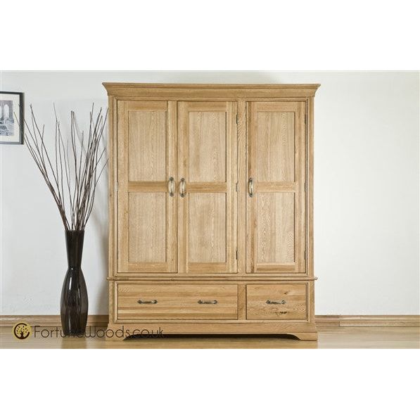 Rosy Brown French Retreat Triple Wardrobe with Drawers - Oak - FRW3