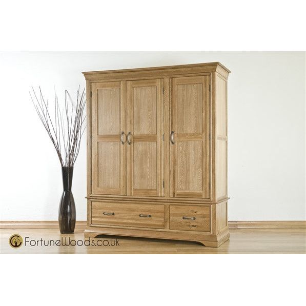 Light Gray French Retreat Triple Wardrobe with Drawers - Oak - FRW3