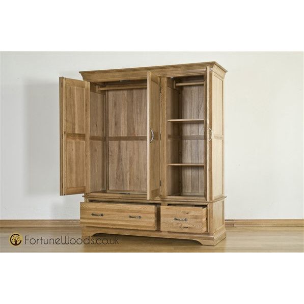 Gray French Retreat Triple Wardrobe with Drawers - Oak - FRW3