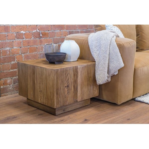 Dim Gray Living Chic Reclaimed Elm Square Lamp/Side Table - LCT35