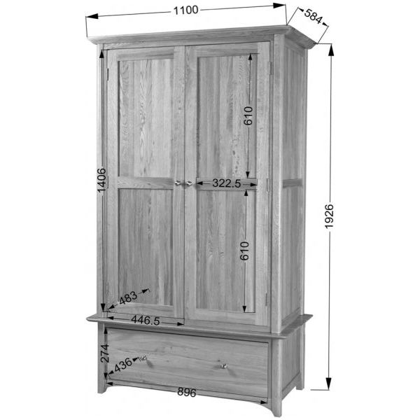 Dark Gray Tranter Origins Oak 2 Door 1 Drawer Wardrobe - TNW30