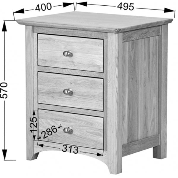 Gray Tranter Origins Oak 3 Drawer Bedside - TNB30