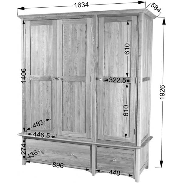 Dark Gray Tranter Origins Oak Tripple Wardrobe with Drawers - TNW50