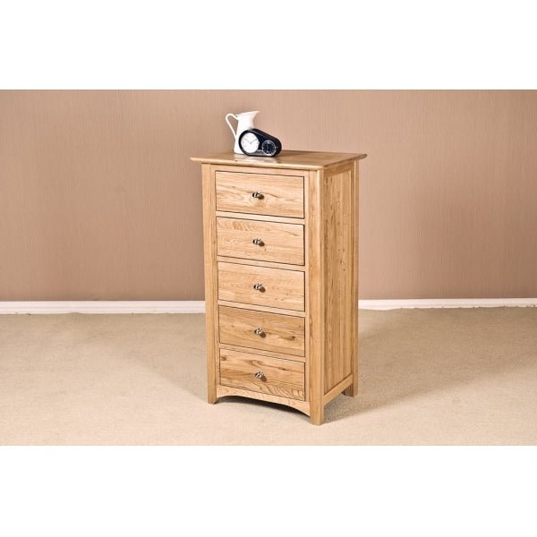 Tan Tranter Origins Oak5 Drawer Wellington Chest - TNB50