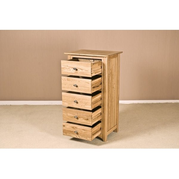 Tan Tranter Origins Oak5 Drawer Wellington Chest - TNB50
