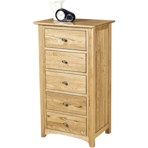 Tan Tranter Origins Oak5 Drawer Wellington Chest - TNB50